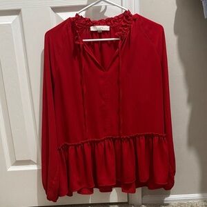 LOFT Crimson Ruffle Trim Blouse